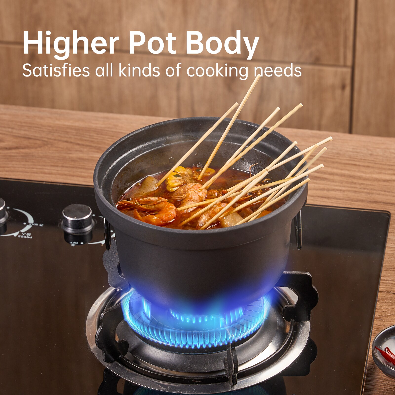 WANGYUANJI Cast Iron Dutch Oven With Wooden Lid, Safe And Non-Coatings, Deep Pot For Camping, 7.9" Cast Iron Pot With Handles For Cooking Rice, Soup, Skewers_voghion.com
